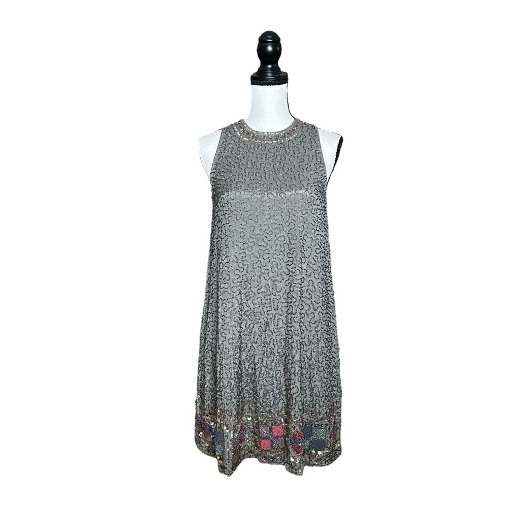 RAGA Hanna Beaded Sequin Swing Dress Moss Green Evening Cocktail Holiday Party S